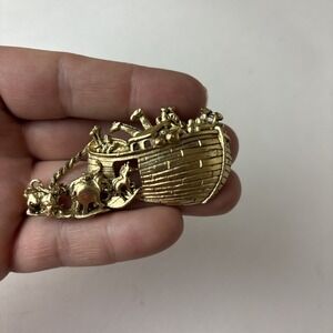 Vintage TOFA Gold Tone Noah's Ark 3" Brooch Pin